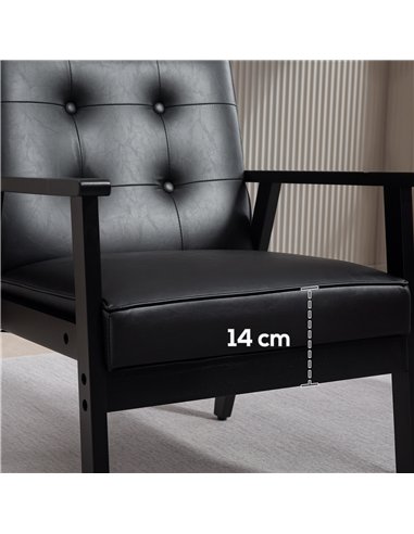 HOMCOM Retro-Style Accent Chair, with Faux Leather Seat - Black