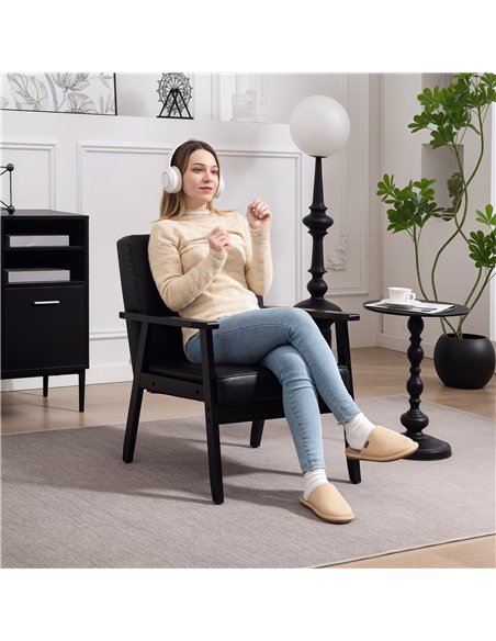 HOMCOM Retro-Style Accent Chair, with Faux Leather Seat - Black - pic 160966 | FastDaddyshop