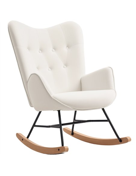 HOMCOM Rocking Chair, Modern Upholstered Velvet Armchair with Solid Wood Legs and Metal Frame for Living Room, Bedroom, Cream - pic 160968 | FastDaddyshop