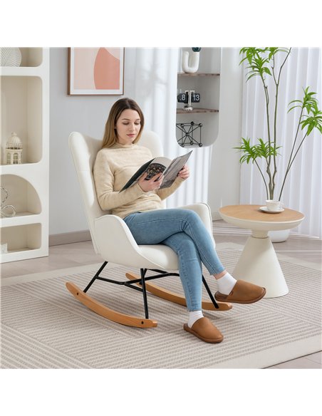 HOMCOM Rocking Chair, Modern Upholstered Velvet Armchair with Solid Wood Legs and Metal Frame for Living Room, Bedroom, Cream - pic 160969 | FastDaddyshop