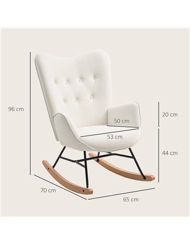 HOMCOM Rocking Chair, Modern Upholstered Velvet Armchair with Solid Wood Legs and Metal Frame for Living Room, Bedroom, Cream