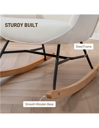 HOMCOM Rocking Chair, Modern Upholstered Velvet Armchair with Solid Wood Legs and Metal Frame for Living Room, Bedroom, Cream