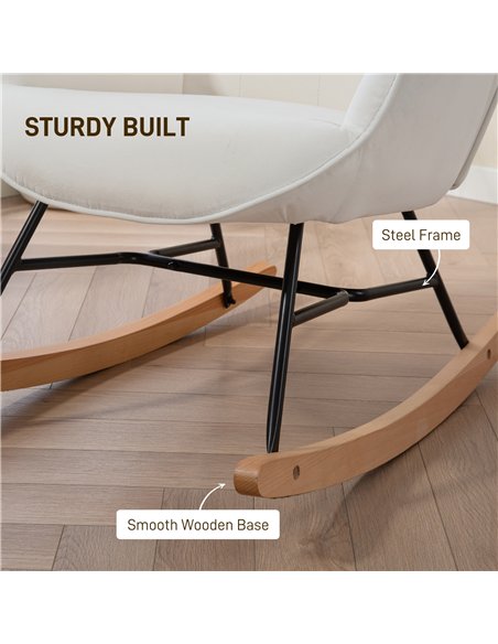 HOMCOM Rocking Chair, Modern Upholstered Velvet Armchair with Solid Wood Legs and Metal Frame for Living Room, Bedroom, Cream - pic 160971 | FastDaddyshop