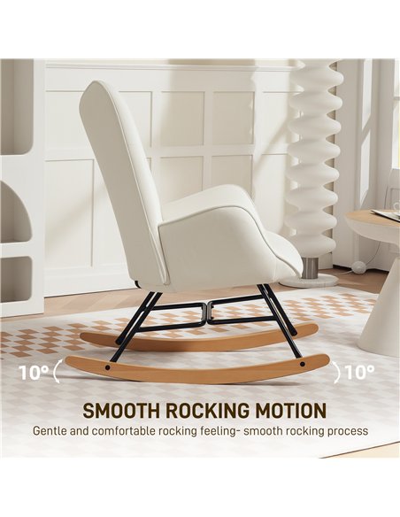 HOMCOM Rocking Chair, Modern Upholstered Velvet Armchair with Solid Wood Legs and Metal Frame for Living Room, Bedroom, Cream - pic 160972 | FastDaddyshop