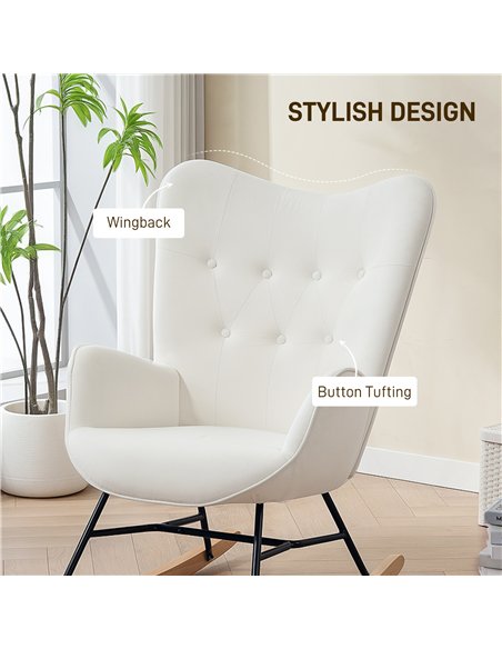 HOMCOM Rocking Chair, Modern Upholstered Velvet Armchair with Solid Wood Legs and Metal Frame for Living Room, Bedroom, Cream - pic 160973 | FastDaddyshop