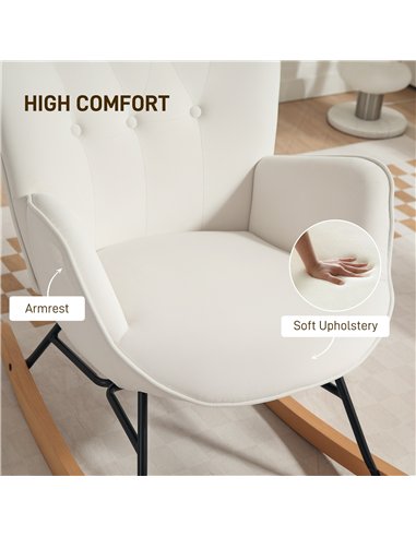 HOMCOM Rocking Chair, Modern Upholstered Velvet Armchair with Solid Wood Legs and Metal Frame for Living Room, Bedroom, Cream