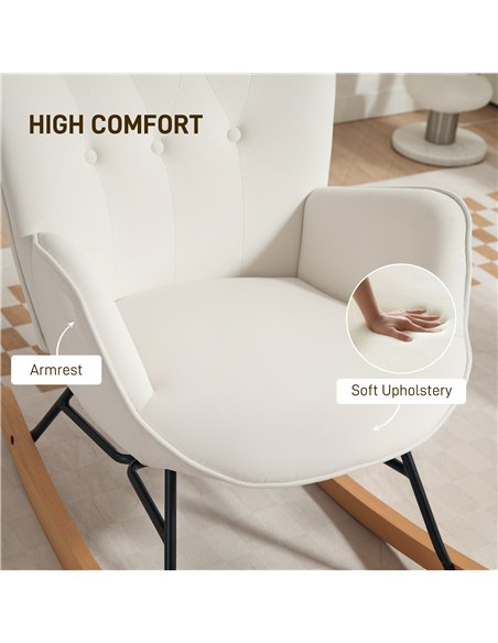 HOMCOM Rocking Chair, Modern Upholstered Velvet Armchair with Solid Wood Legs and Metal Frame for Living Room, Bedroom, Cream - pic 160974 | FastDaddyshop