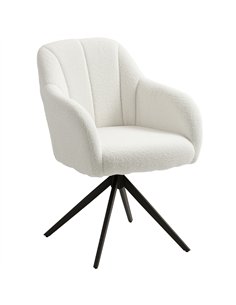 HOMCOM 360° Swivel Accent Chair, Teddy Fleece Fabric Armchair, Upholstered Tufted Vanity Chair with Steel Legs for Living Room, 