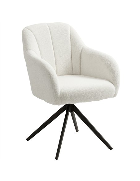 HOMCOM 360° Swivel Accent Chair, Teddy Fleece Fabric Armchair, Upholstered Tufted Vanity Chair with Steel Legs for Living Room,  - pic 160986 | FastDaddyshop