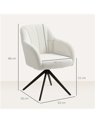 HOMCOM 360° Swivel Accent Chair, Teddy Fleece Fabric Armchair, Upholstered Tufted Vanity Chair with Steel Legs for Living Room, 