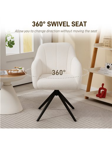 HOMCOM 360° Swivel Accent Chair, Teddy Fleece Fabric Armchair, Upholstered Tufted Vanity Chair with Steel Legs for Living Room, 