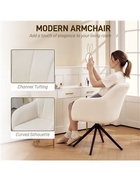 HOMCOM 360° Swivel Accent Chair, Teddy Fleece Fabric Armchair, Upholstered Tufted Vanity Chair with Steel Legs for Living Room,  - pic 160991 | FastDaddyshop