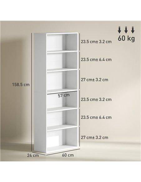 HOMCOM Six Shelf Bookcase - White - pic 160997 | FastDaddyshop