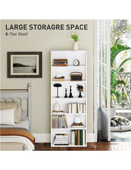HOMCOM Six Shelf Bookcase - White - pic 160998 | FastDaddyshop