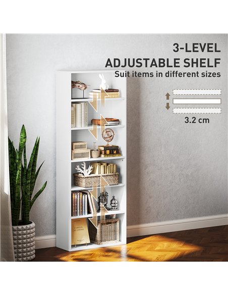 HOMCOM Six Shelf Bookcase - White - pic 160999 | FastDaddyshop