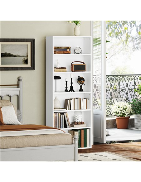 HOMCOM Six Shelf Bookcase - White - pic 161002 | FastDaddyshop