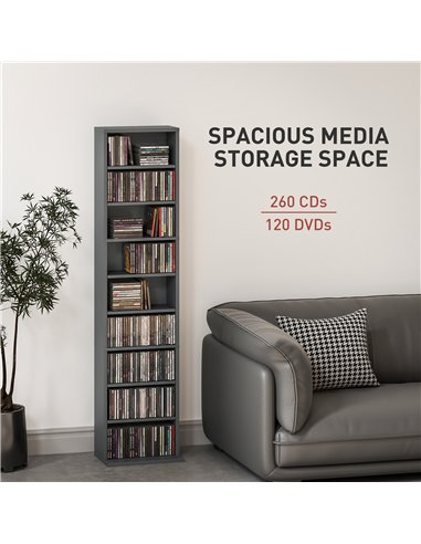 HOMCOM 260 Narrow CD Storage Unit - Grey