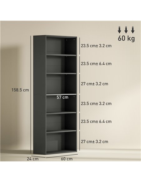 HOMCOM Six Shelf Bookcase - Black - pic 161015 | FastDaddyshop