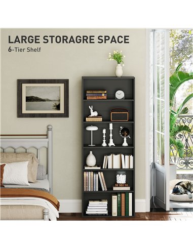 HOMCOM Six Shelf Bookcase - Black