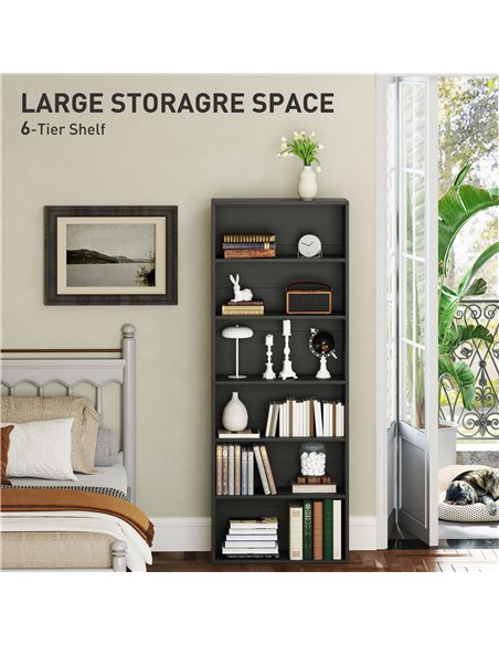 HOMCOM Six Shelf Bookcase - Black - pic 161016 | FastDaddyshop
