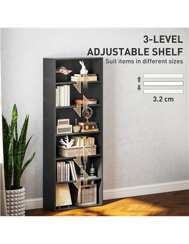 HOMCOM Six Shelf Bookcase - Black