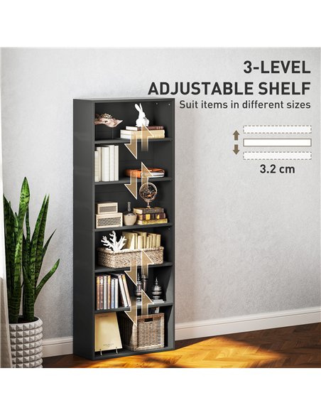 HOMCOM Six Shelf Bookcase - Black - pic 161017 | FastDaddyshop