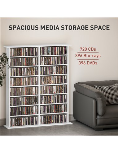 HOMCOM 16-Compartment Media Shelf- White