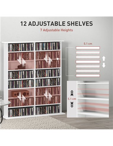 HOMCOM 16-Compartment Media Shelf- White