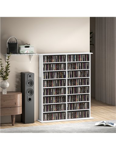 HOMCOM 16-Compartment Media Shelf- White