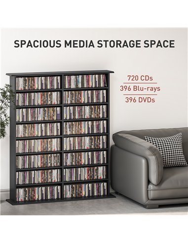 HOMCOM 16-Compartment Media Shelf - Black