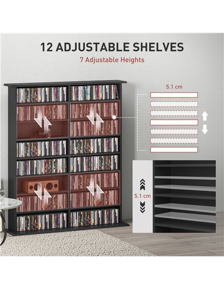 HOMCOM 16-Compartment Media Shelf - Black - pic 161062 | FastDaddyshop