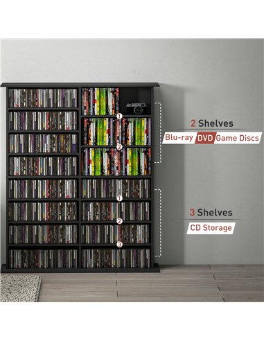 HOMCOM 16-Compartment Media Shelf - Black