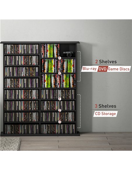 HOMCOM 16-Compartment Media Shelf - Black - pic 161065 | FastDaddyshop