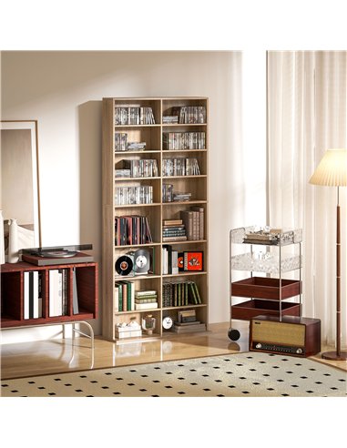 HOMCOM 640 CD Storage Tower - Nature Wood Finish