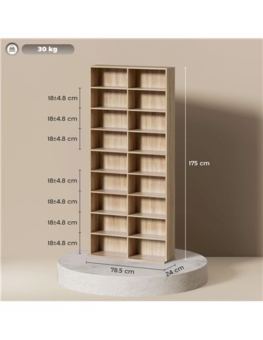 HOMCOM 640 CD Storage Tower - Nature Wood Finish