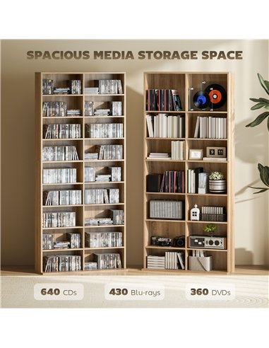 HOMCOM 640 CD Storage Tower - Nature Wood Finish