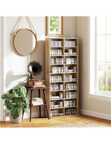 HOMCOM 640 CD Storage Tower - Nature Wood Finish