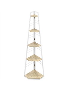 HOMCOM Five-Tier Corner Shelf - White/Wood-Effect