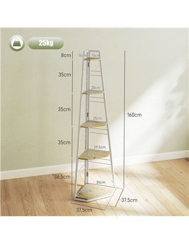 HOMCOM Five-Tier Corner Shelf - White/Wood-Effect