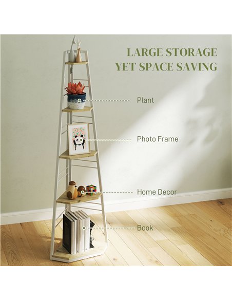 HOMCOM Five-Tier Corner Shelf - White/Wood-Effect - pic 161115 | FastDaddyshop