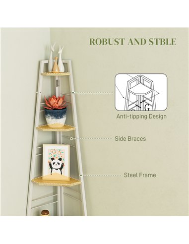 HOMCOM Five-Tier Corner Shelf - White/Wood-Effect