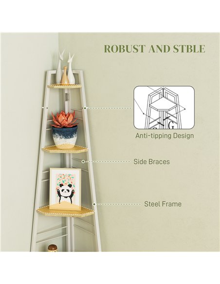 HOMCOM Five-Tier Corner Shelf - White/Wood-Effect - pic 161116 | FastDaddyshop