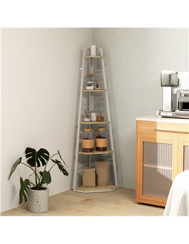HOMCOM Five-Tier Corner Shelf - White/Wood-Effect