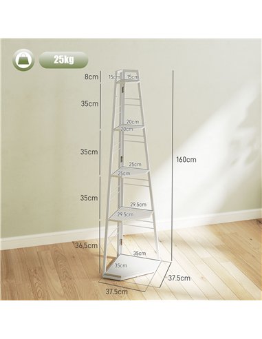 HOMCOM Five-Tier Corner Shelf - White
