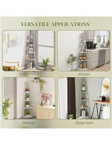 HOMCOM Five-Tier Corner Shelf - White
