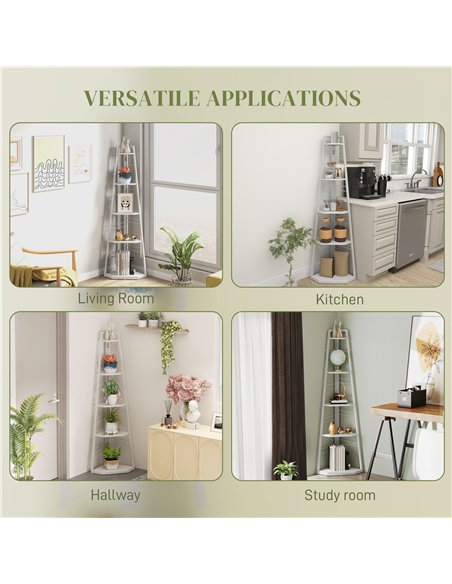 HOMCOM Five-Tier Corner Shelf - White - pic 161126 | FastDaddyshop