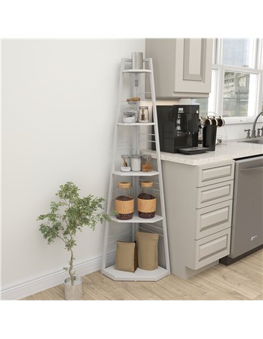 HOMCOM Five-Tier Corner Shelf - White