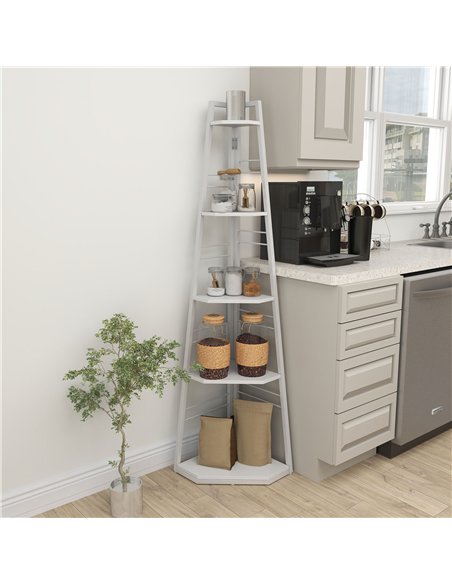 HOMCOM Five-Tier Corner Shelf - White - pic 161128 | FastDaddyshop