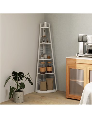 HOMCOM Five-Tier Corner Shelf - White