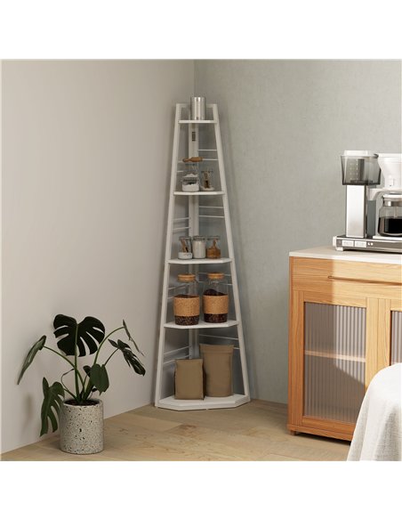 HOMCOM Five-Tier Corner Shelf - White - pic 161129 | FastDaddyshop